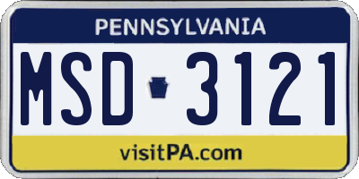 PA license plate MSD3121
