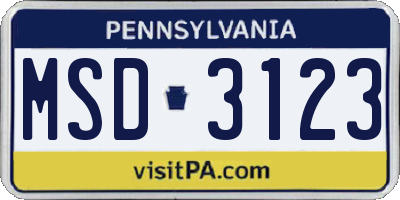 PA license plate MSD3123
