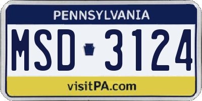 PA license plate MSD3124
