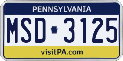 PA license plate MSD3125