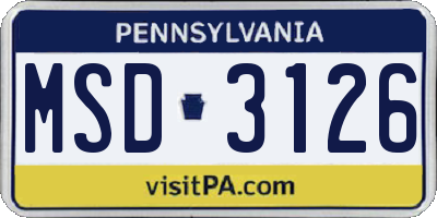 PA license plate MSD3126
