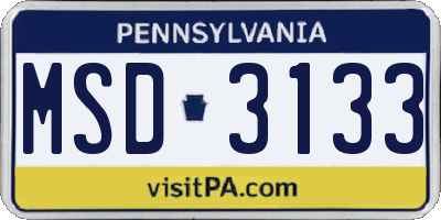 PA license plate MSD3133