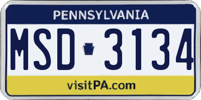 PA license plate MSD3134
