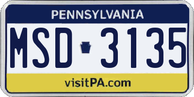 PA license plate MSD3135