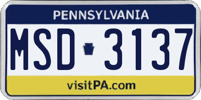 PA license plate MSD3137