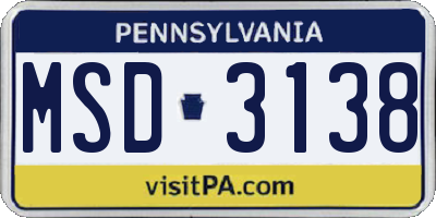 PA license plate MSD3138