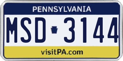 PA license plate MSD3144