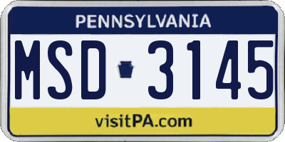 PA license plate MSD3145