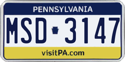 PA license plate MSD3147