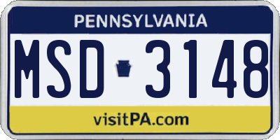 PA license plate MSD3148