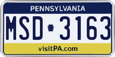 PA license plate MSD3163