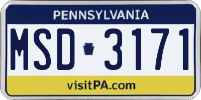 PA license plate MSD3171