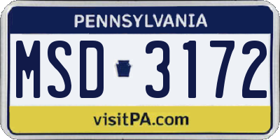 PA license plate MSD3172