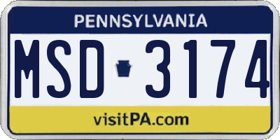 PA license plate MSD3174
