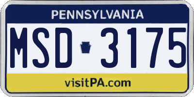 PA license plate MSD3175