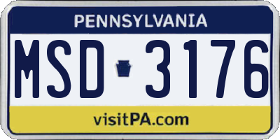 PA license plate MSD3176