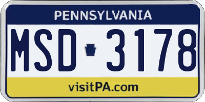 PA license plate MSD3178