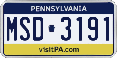 PA license plate MSD3191