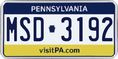 PA license plate MSD3192