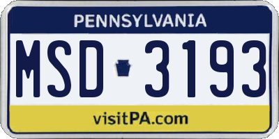 PA license plate MSD3193