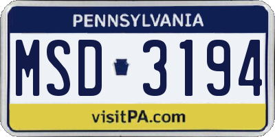 PA license plate MSD3194