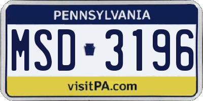 PA license plate MSD3196