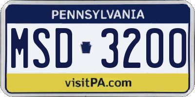 PA license plate MSD3200