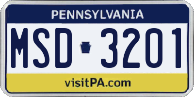 PA license plate MSD3201