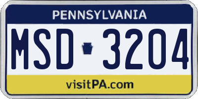 PA license plate MSD3204