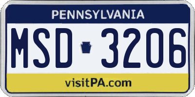 PA license plate MSD3206