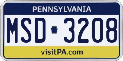 PA license plate MSD3208