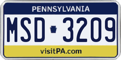 PA license plate MSD3209