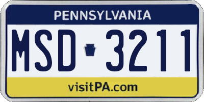 PA license plate MSD3211
