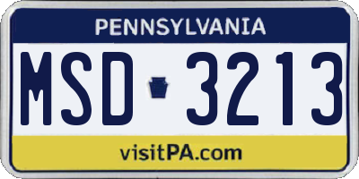 PA license plate MSD3213