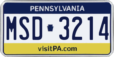 PA license plate MSD3214