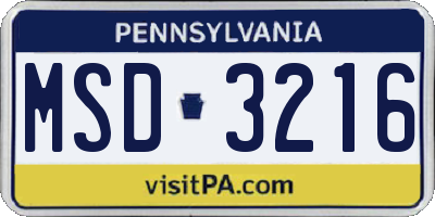 PA license plate MSD3216
