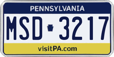 PA license plate MSD3217