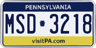 PA license plate MSD3218