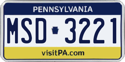 PA license plate MSD3221
