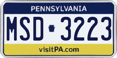 PA license plate MSD3223