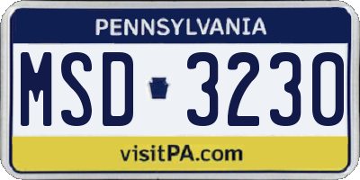 PA license plate MSD3230