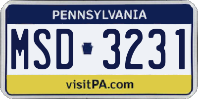 PA license plate MSD3231