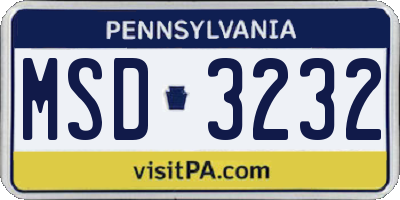 PA license plate MSD3232