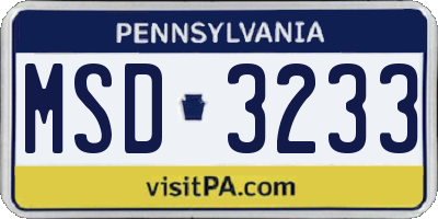 PA license plate MSD3233