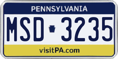 PA license plate MSD3235