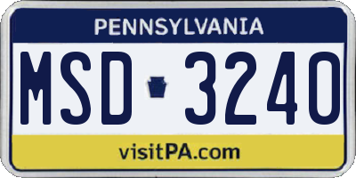 PA license plate MSD3240