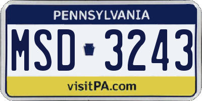 PA license plate MSD3243