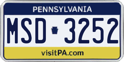 PA license plate MSD3252