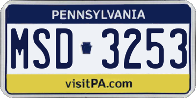 PA license plate MSD3253