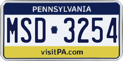 PA license plate MSD3254